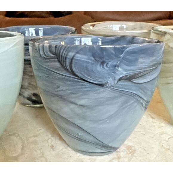 6 Hand Blown Recycled Art Glass Tumblers Swirl Ecoglass Marblized Glasses - Picture 3 of 9